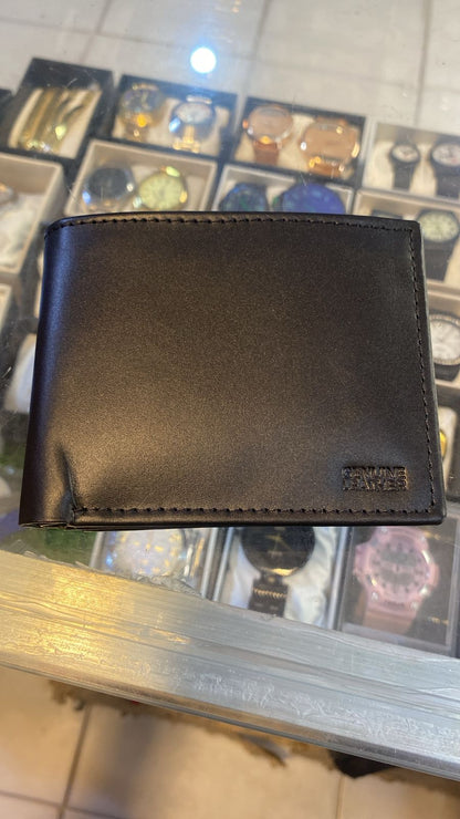 Men’s Black Genuine Leather Bifold Wallet – Slim Steel‑Strap Style Billfold
